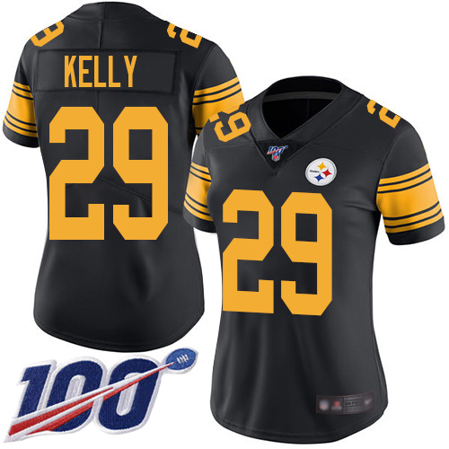 Women Pittsburgh Steelers Football #29 Limited Black Kam Kelly 100th Season Rush Vapor Untouchable Nike NFL Jersey